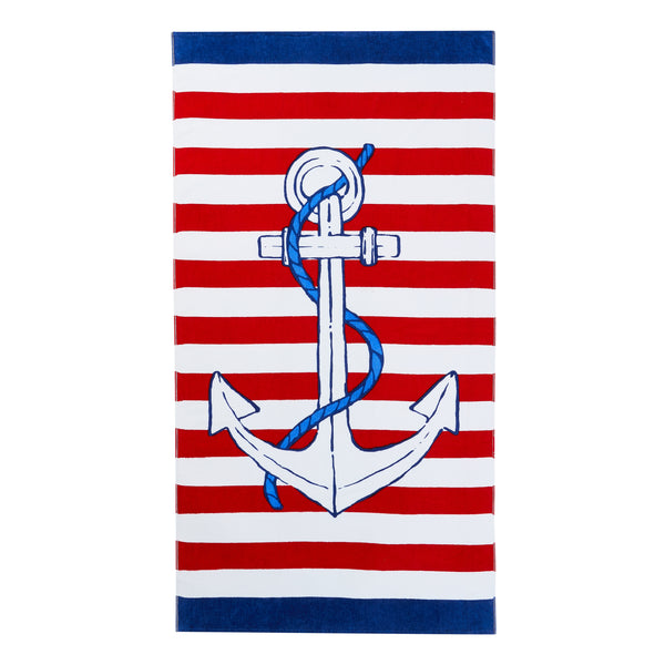 Oversized Cotton Multi-Color Beach Towel, Anchor