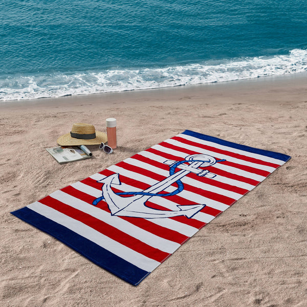 Oversized Cotton Multi-Color Beach Towel, Anchor