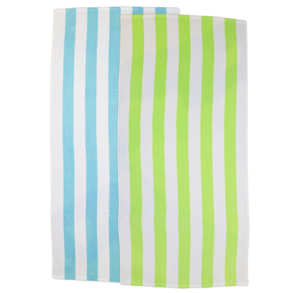 (2 pack) Cabana Stripe Beach Towel Set, Lime & Teal